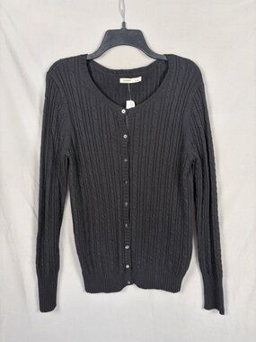 Old Navy Black Cable Knit Cardigan Size L NWT | Button Front Chunky Sweater